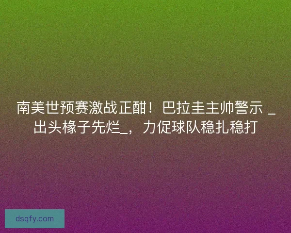 南美世预赛激战正酣！巴拉圭主帅警示 _出头椽子先烂_，力促球队稳扎稳打