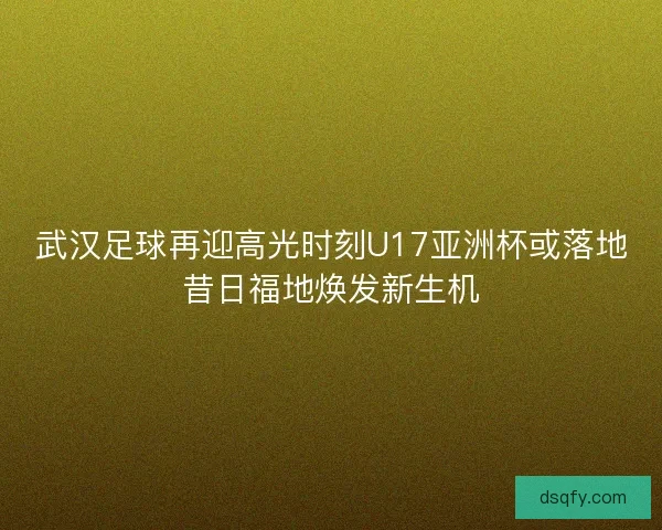 武汉足球再迎高光时刻U17亚洲杯或落地昔日福地焕发新生机 武汉足球再迎高光时刻U17亚洲杯或落地昔日福地焕发新生机